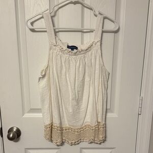 Democracy Ivory Crochet-Hem Wide-Strap Tank